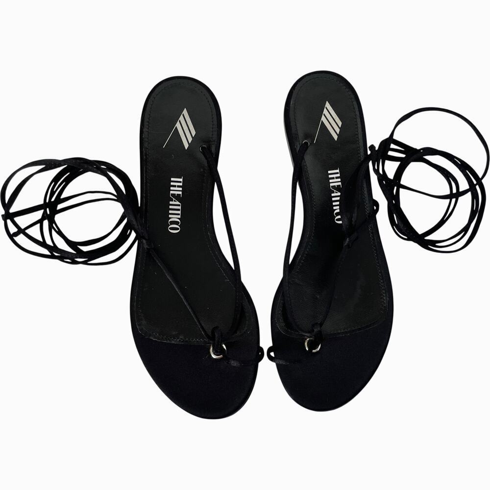 The Attico Kika Satin Lace Up Wrap Thong Sandals 37 Black Flat Italy Gladiator - Picture 2 of 8